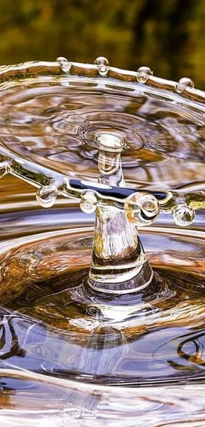 Artistic water drop splash in golden brown hues.