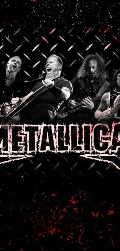 Mobile wallpaper of metal band with black and red grunge design.