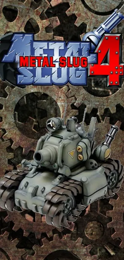 Steampunk tank from Metal Slug 4 with intricate gear background.