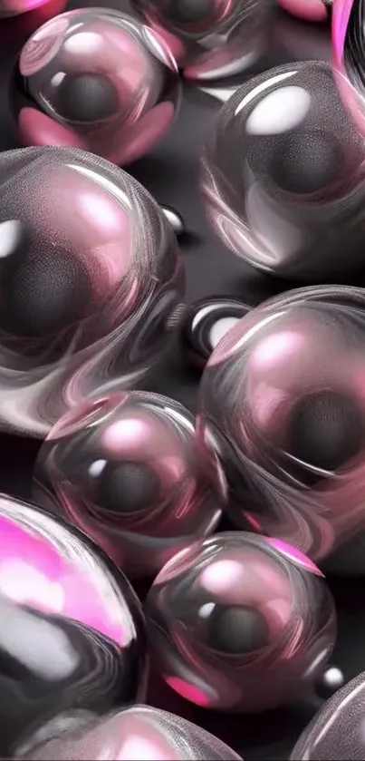 Glossy metallic pink and black bubbles on an abstract background.