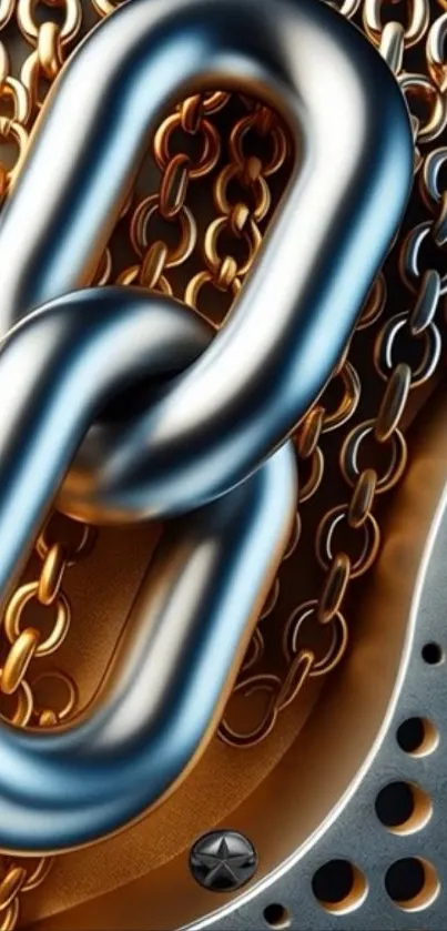 Abstract metallic chain with gold background.