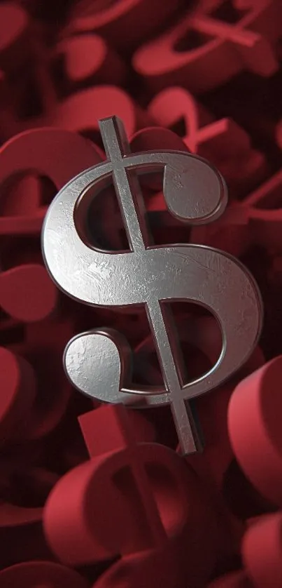 Metallic dollar sign on red background wallpaper.