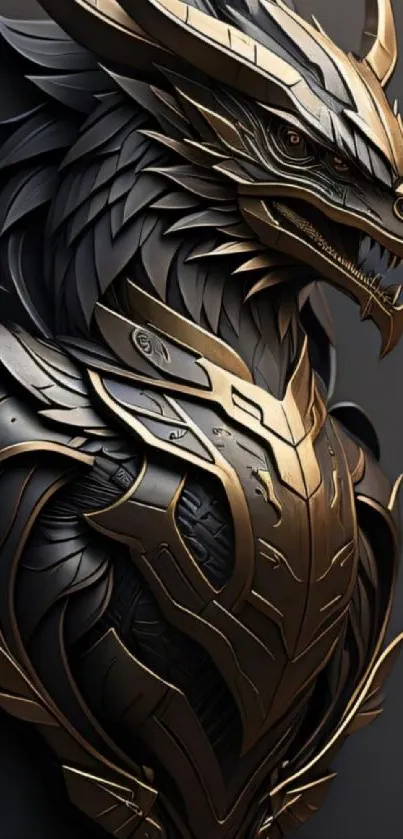 Intricate metallic dragon armor on wallpaper