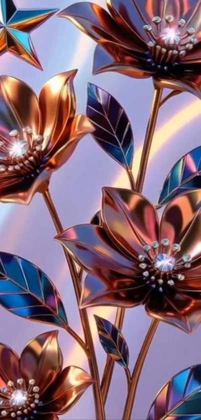 Metallic flowers with intricate design in vibrant colors.