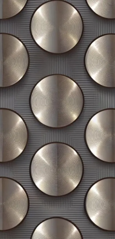 Metallic geometric pattern with circular elements for mobile wallpaper.