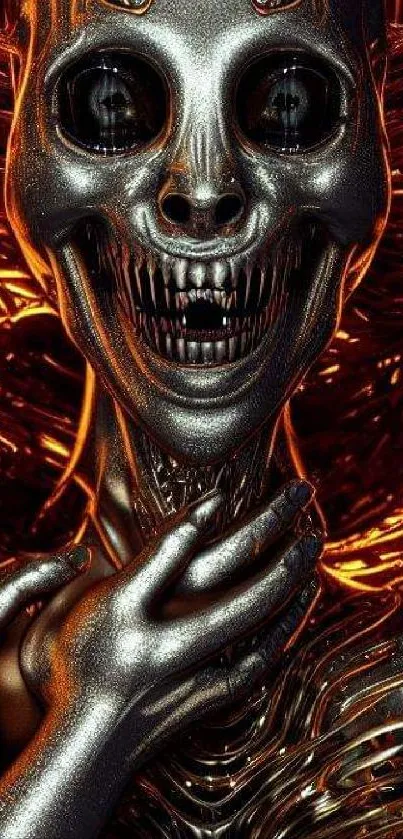 Metallic horror art with intricate design for mobile wallpaper.