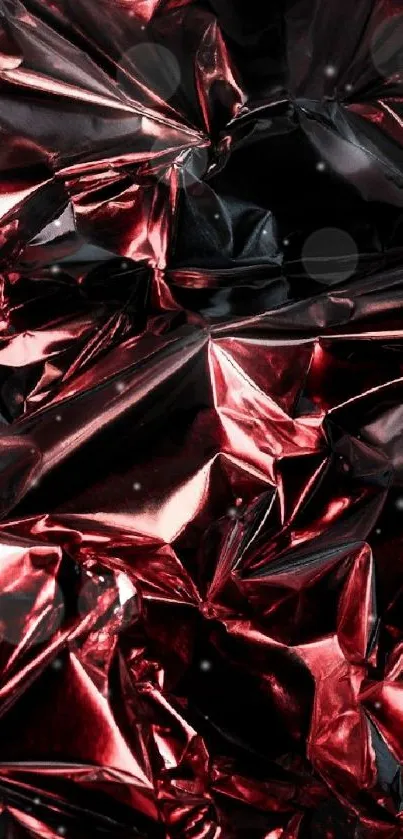 Metallic red crumpled foil texture wallpaper.