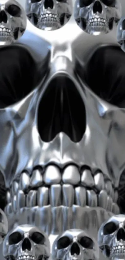 Silver metallic skull art wallpaper with edgy gothic style.