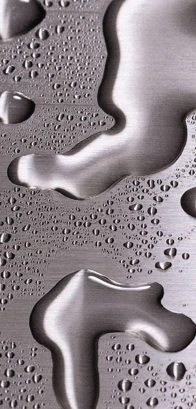 Metallic water droplets create a sleek silver texture on this wallpaper.