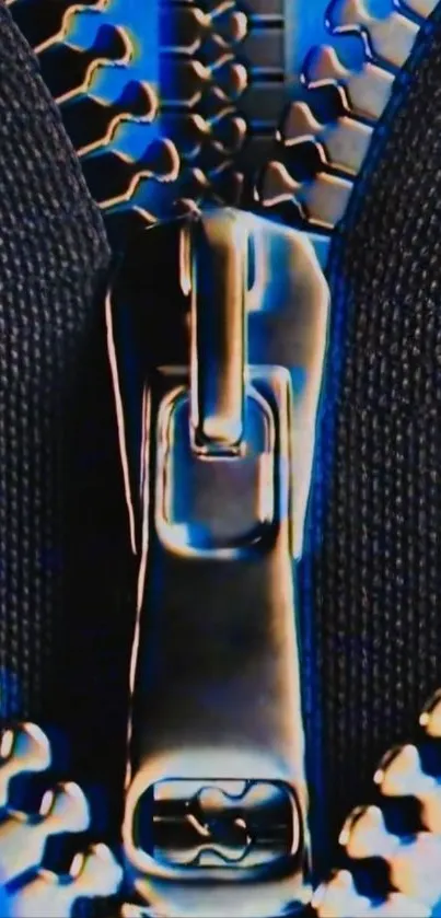 Closeup of a metallic zipper with vibrant colors and intricate details.