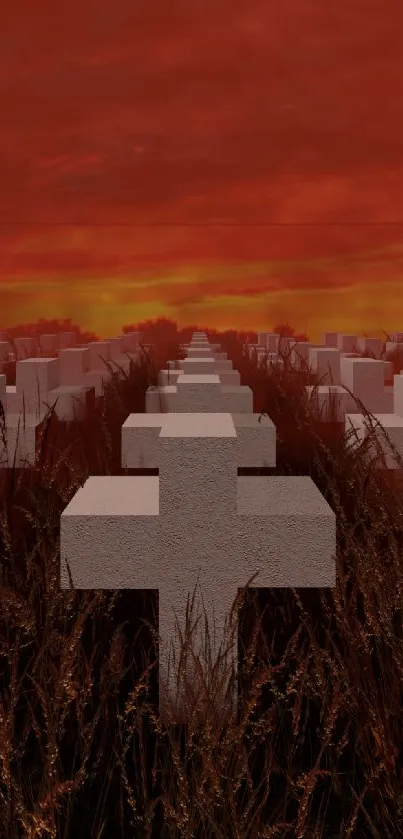 Metallica album artwork with red sky and crosses on a mobile wallpaper.