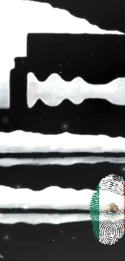 Mexican fingerprint on abstract black and white background.