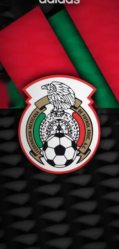 Mexico soccer team emblem on vibrant wallpaper.