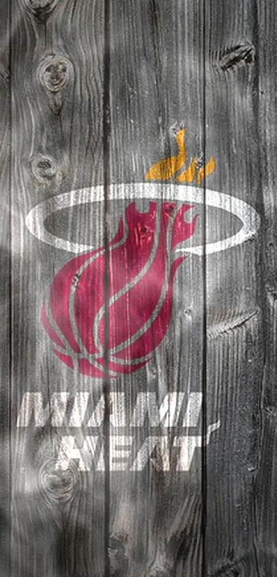 Miami Heat logo on wooden textured background mobile wallpaper.