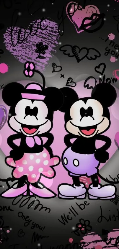 Mickey and Minnie Mouse cute wallpaper design.