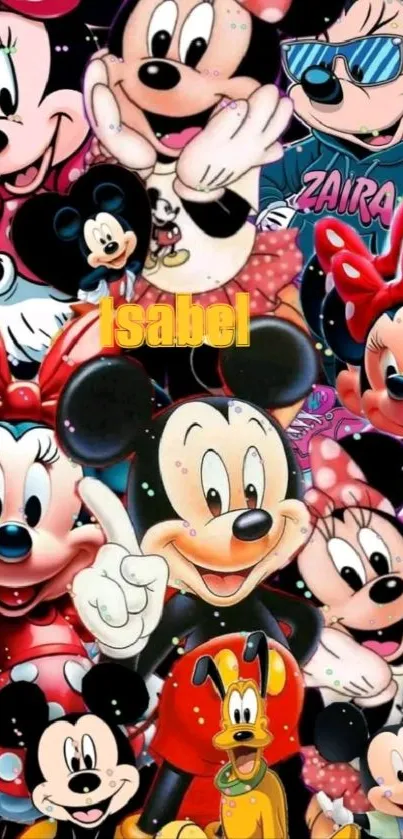 Mickey and Minnie Mouse colorful cartoon wallpaper.