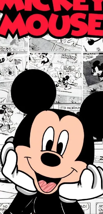 Mickey Mouse vibrant cartoon wallpaper with classic comic style backdrop.