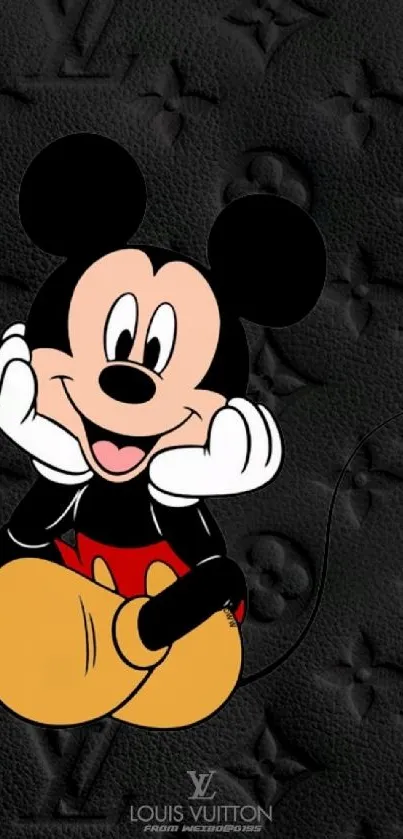 Mickey Mouse on luxury black pattern background.