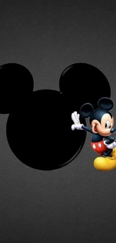 Minimalist Mickey Mouse wallpaper with black background and iconic silhouette.