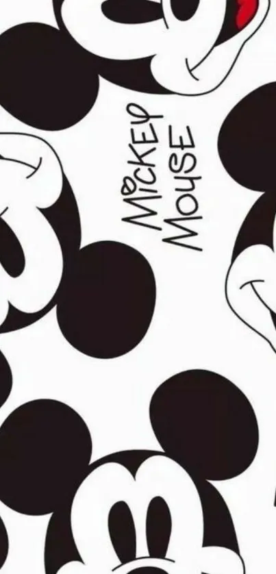 Black and white Mickey Mouse faces pattern with red accents.