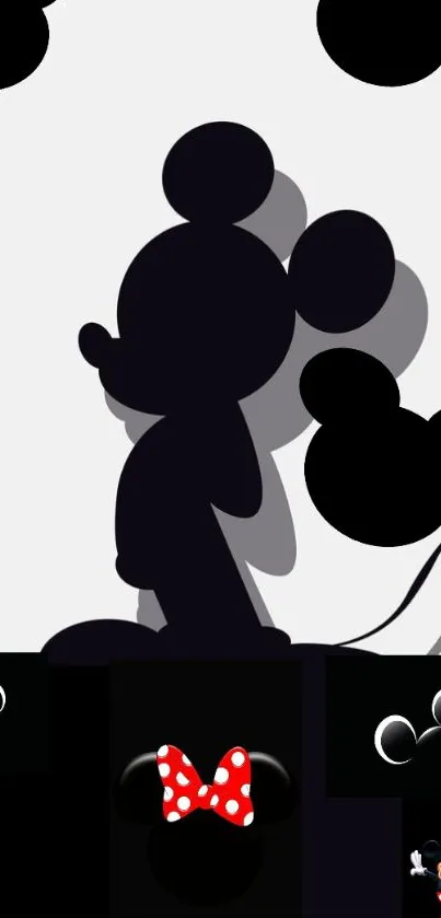 Mickey Mouse silhouette with black and white contrast, perfect for Disney fans.