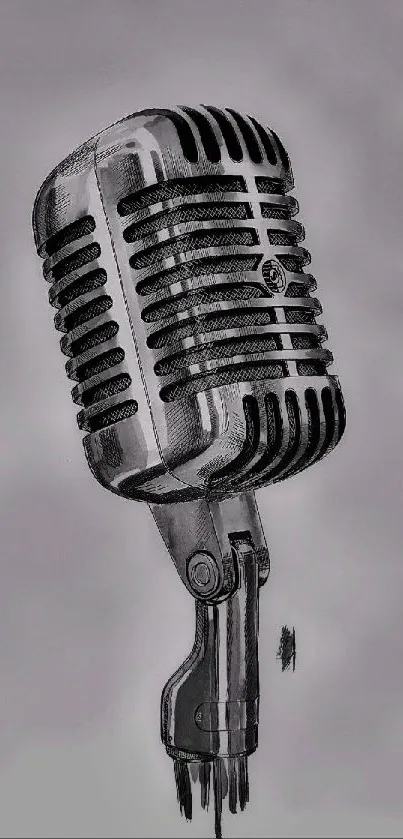 Vintage microphone in black and grey tones on a mobile wallpaper background.