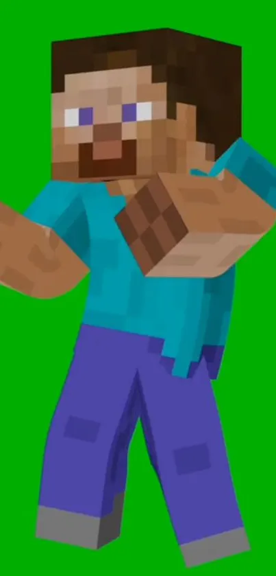 Minecraft game character on green background wallpaper.