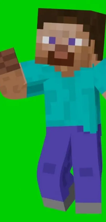 Minecraft character with green background in pixel art style.