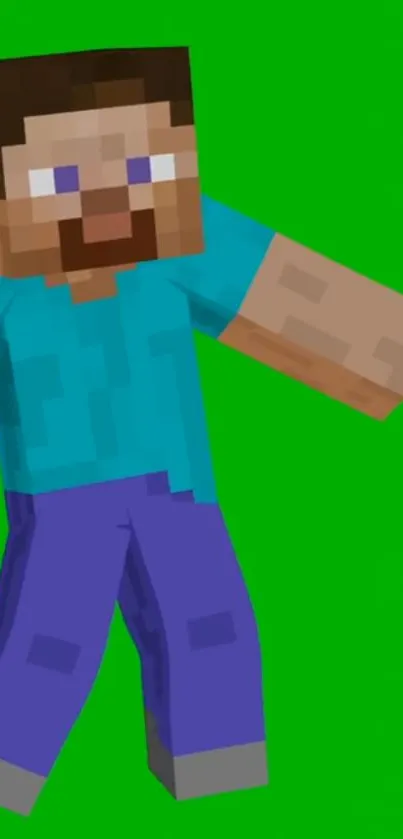 Minecraft Steve with vibrant green background.