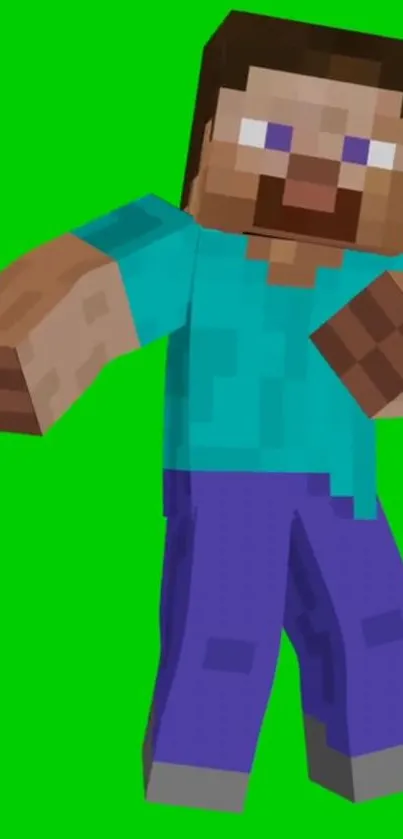 Minecraft character on vibrant green background.