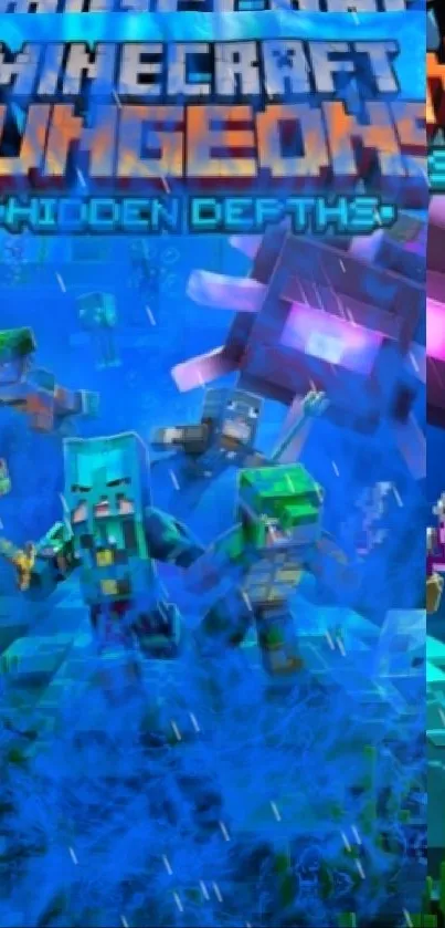 Minecraft Dungeons underwater adventure wallpaper with vibrant colors.