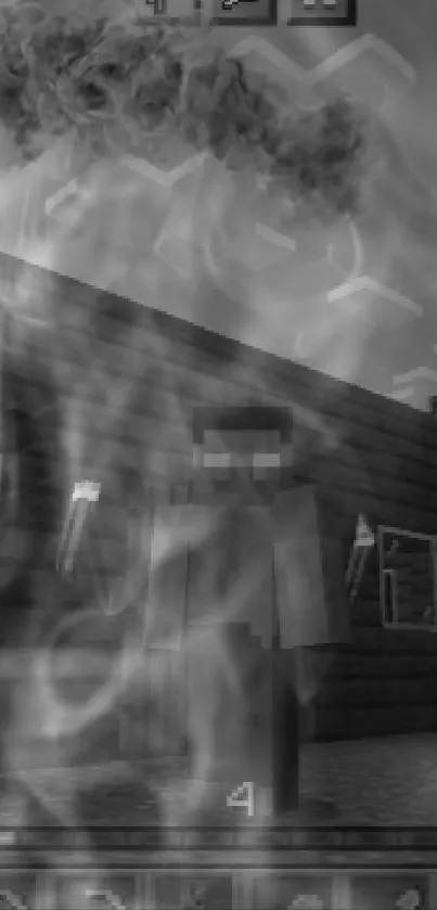 Minecraft character with emoji shock in grayscale wallpaper.
