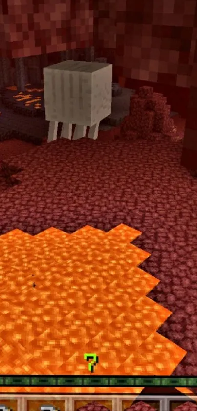 Minecraft Nether scene with lava flow and sword.