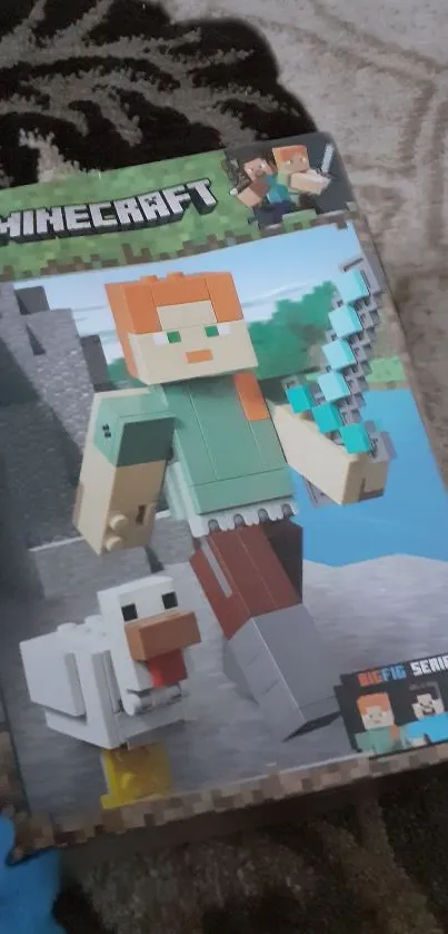 LEGO Minecraft character and duck with blocky background.