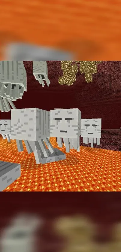 Minecraft Nether with Ghasts floating over lava, perfect for gaming fans.