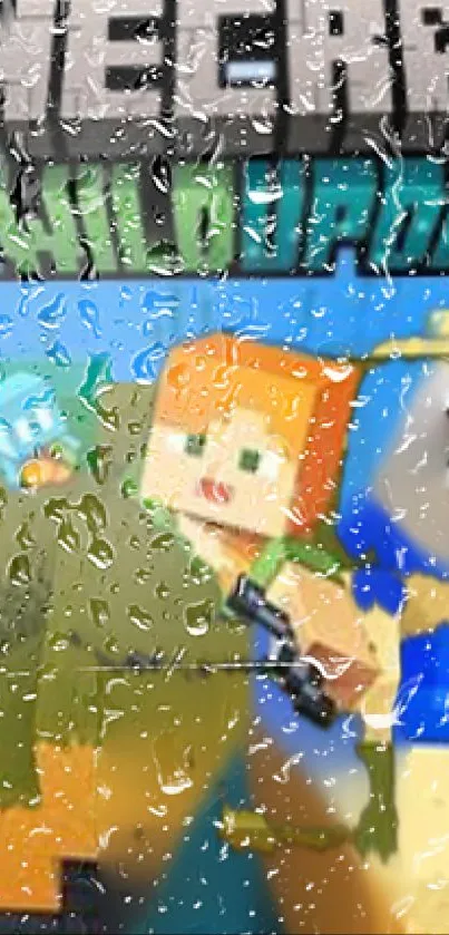 Dynamic Minecraft wallpaper with rain effect and wilderness theme.