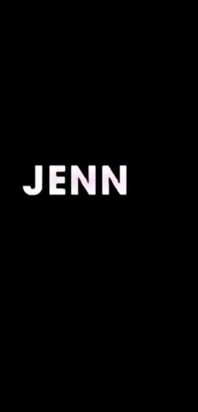 Black wallpaper with 'Jenn' in pink letters.