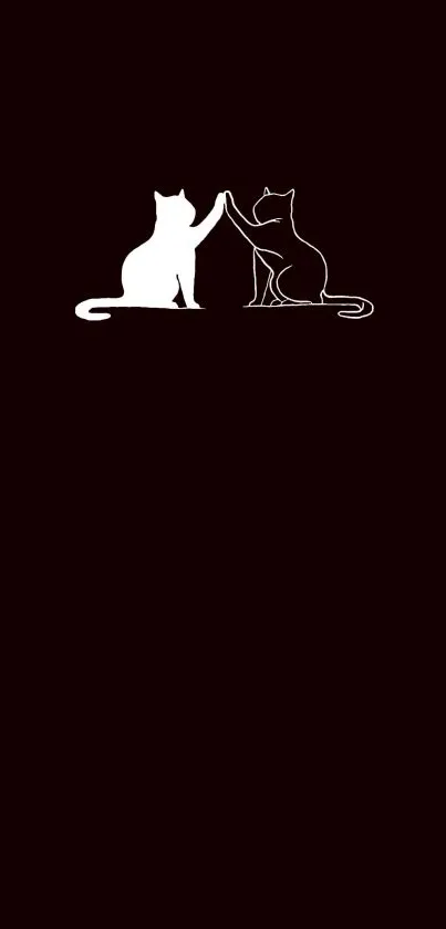 Minimalist wallpaper with cat silhouettes on a dark brown background.