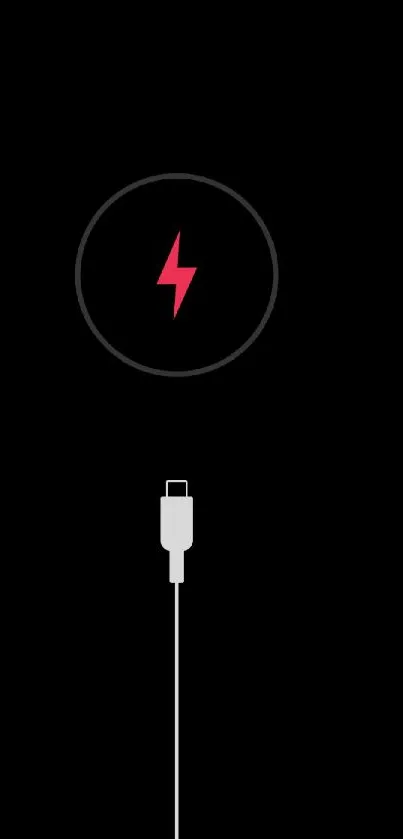 Minimalistic wallpaper with red lightning bolt on black background.