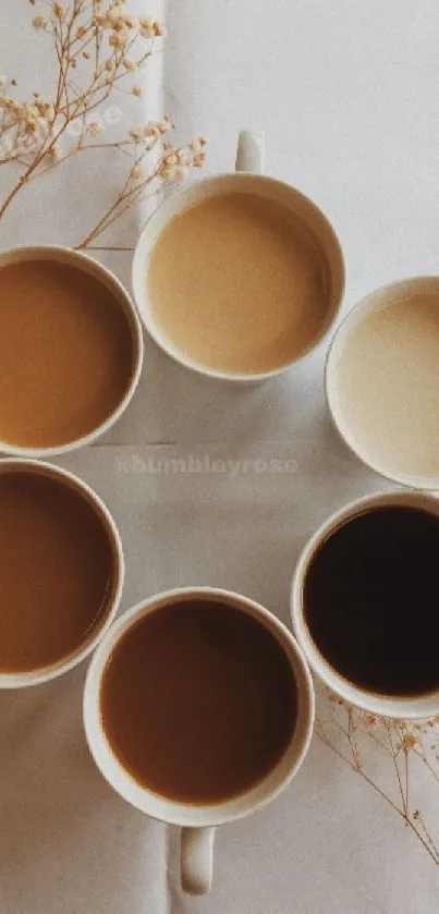 Minimalistic coffee aesthetic with floral accents in warm tones.