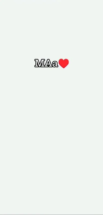 Minimalist wallpaper with 'MAa' and a heart symbol on a white background.