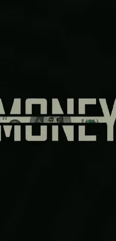 Minimalist wallpaper with bold 'Money' text art on black background.