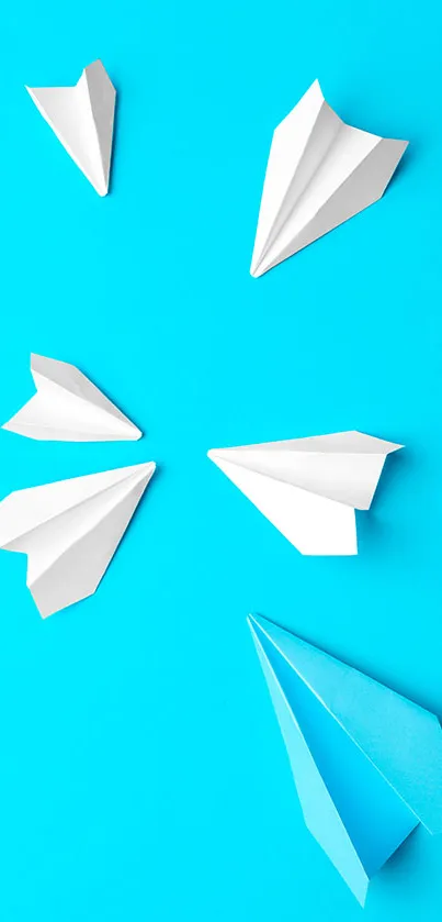 Minimalist wallpaper with white paper planes on a blue background.