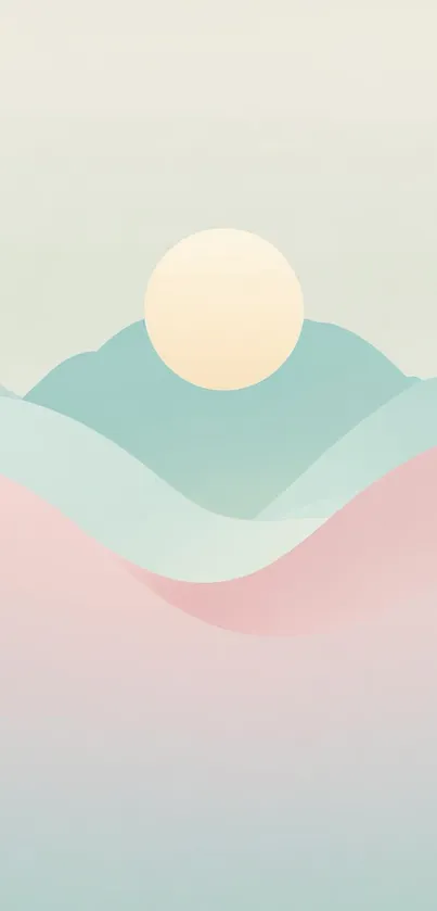 Minimal pastel mobile wallpaper with waves and sun.