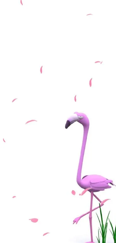 Minimal pink flamingo on white background art.