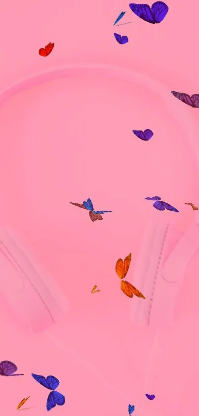 Pink headphones on a soft pink background mobile wallpaper.