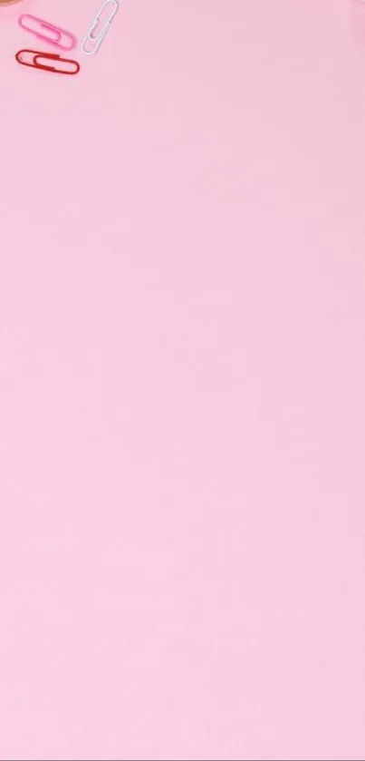 Minimalist pink background with paperclips scattered.