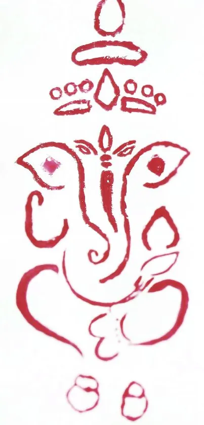 Minimalist red Ganesha art on white background wallpaper.