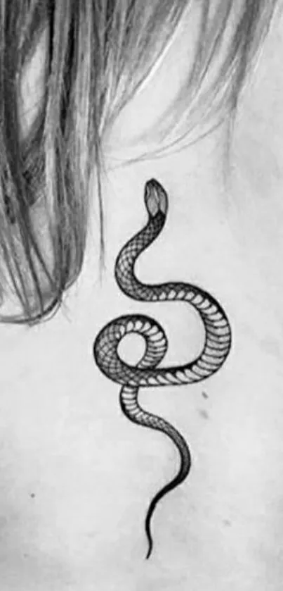 Minimalistic black snake tattoo on pale skin wallpaper.