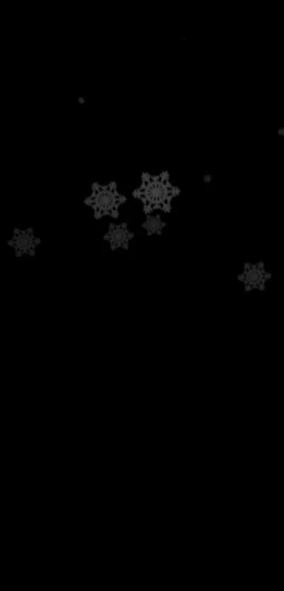 Minimal snowflake mobile wallpaper on black background.